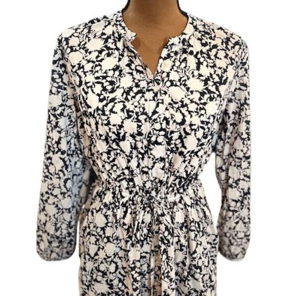 J. Crew Long Sleeve Floral Button-Down Midi Dress with Elastic Tie Waist in Blue - Picture 6 of 8